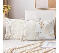 XPHZZL Juego de 2 fundas de cojín de 30 x 50 cm, fundas de almohada decorativas suaves con patrón de hojas doradas para sofá, cama, jardín, decoración primaveral al aire libre, con cremallera