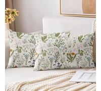XPHZZL Juego de 2 Fundas de Cojín de 30 x 50 cm - Fundas de Cojín Rectangulares de Flores Silvestres Verde Salvia Suave para Sofá Cama Jardín Exterior Decoración Primavera Flores Plantas con