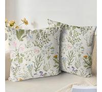 XPHZZL Juego de 2 fundas de cojín de 50 x 50 cm, fundas de almohada suaves de color verde salvia con flores silvestres para sofá, cama, jardín, decoración de primavera al aire libre, plantas con