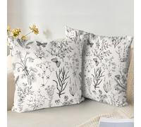 XPHZZL Juego de 2 fundas de cojín de 55 x 55 cm, fundas de almohada suaves de color verde salvia con plantas de flores silvestres para sofá, cama, jardín, exterior, decoración primaveral, plantas con
