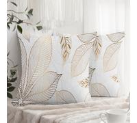 XPHZZL Juego de 2 fundas de cojín de 60 x 60 cm - Suave patrón de hojas doradas decorativas para sofá, cama, jardín, exterior, decoración de primavera con cremallera invisible, 24 x 24 pulgadas