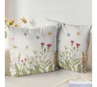 XPHZZL Juego de 2 fundas de cojín decorativas, 55 x 55 cm, diseño de flores silvestres coloridas, para sofá, cama, jardín, exterior, decoración de primavera, con cremallera invisible