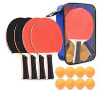 Xpieoyrm Juego de Raquetas de Tenis de Mesa de 2 Piezas, Set de Ping Pong Portátil con 4 Raquetas de Ping Pong, 8 Pelotas de Tenis de Mesa, Principiantes y Profesionales para Exteriores con Bolsa