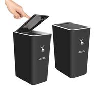 XPIY Bote de basura con tapa, paquete de 2 cubos de basura de 4 galones/15 litros con parte superior a presión, cubo de basura pequeño a prueba de perros, cubo de basura de plástico, cesta de basura