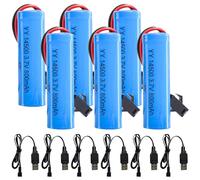 XPJBKC 14500 Li-Ion Akku 3,7v, 6 Stück 3.7v 800mAh Li-Ion Battery with 6 USB Chargers SM-2P Plug, Wiederaufladbare RC Batterie, 3,7v Li-Ion Akku für RC Fahrzeuge, Booter, Panzer, Auto, Robot