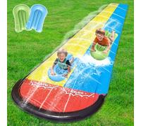 XPJBKC 240x55 in Tobogán de Agua, Tobogán Hinchable con Rociador y 2 Tablas Inflables, tobogáns acuático Doble para Césped Gigante, Juguete de Verano para Niños y Niñas