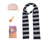 XPJBKC 4 Pcs Cosplay de Dibujos Animados, Accesorios de Disfraz Incluye Cabeza Calva, Pañuelo a Rayas Negro y Gris y Nariz Larga, para Hombres y Mujeres Adultos para Cosplay Carnaval (Talla Universal)