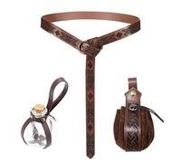 XPJBKC Cinturón Medieval, Cinturón Pirata con Bolsa Medieval y Botella de Poción Mágica, Cinturón Vikingo Cinturón de Espada, Cinturón de Cosplay Ropa Medieval Hombre Mujer