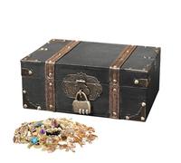 XPJBKC Cofre Pirata, 24 x 17 x 9,5 cm Madera Caja de Cerradura de Combinación, Baul Vintage para Boda Cumpleaños Decoración, Gris