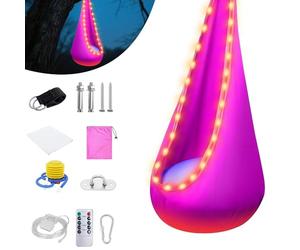 XPJBKC Cueva colgante, asiento de columpio con LED y cojín inflable, asiento colgante con bomba, soporta hasta 80 kg - 70 x 150 cm (rosa)