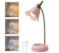 XPJBKC Lampara Escritorio Niña Rosa, Flexo Led Escritorio para Niños con Sensor Táctil y Brazo Flexible, Recargable Regulable Lampara Lectura Escritorio con Flores, Lampara Escritorio Infantil Regalo