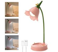 XPJBKC Lampara Escritorio Niña Rosa, Flexo Led Escritorio para Niños con Sensor Táctil y Brazo Flexible, Recargable Regulable Lampara Lectura Escritorio con Flores, Lampara Escritorio Infantil Regalo