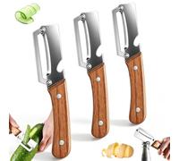 XPJBKC3PCS Pelador Patatas Multifuncional, Pelador de Verduras 2 en 1, Vegetable Peeler Para Cocina con Acero Inoxidable y Mango de Madera Ergonómico, Zero Snag Peeler para Patatas Manzanas Zanahorias