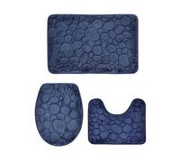 XPJYUA Alfombra baño Juego 1 Set of Solid Color Simple Bathroom Floor Mat Stone Pattern, Comfortable and Soft, Three-Piece(Deep Blue)