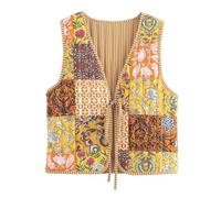 XPJYUA Chaleco Bordado para Mujer Chaleco acolchado sin mangas con estampado floral y retales for mujer, chaleco cordones for(Color2,L)