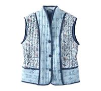XPJYUA Chaleco Bordado para Mujer Chaleco acolchado sin mangas for mujer, estampado de flores, chaleco retro un solo pecho(M)