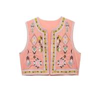 XPJYUA Chaleco Bordado para Mujer Chaleco con bordado Floral for mujer, cárdigan informal Vintage cuello redondo, chaleco elegante(S)