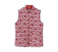 XPJYUA Chaleco Bordado para Mujer Chaleco de algodón acolchado con estampado Floral tótem doble cara for mujer, chaleco sin mangas botones for(L)