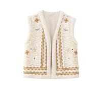 XPJYUA Chaleco Bordado para Mujer Chaleco estampado de flores felpa sin mangas con cuello en V for mujer, chaqueta oficina for, chaleco costuras abiertas, Tops(Color1,L)