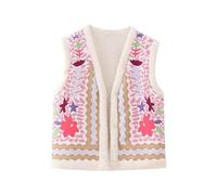 XPJYUA Chaleco Bordado para Mujer Chaleco estampado de flores felpa sin mangas con cuello en V for mujer, chaqueta oficina for, chaleco costuras abiertas, Tops(Color2,L)