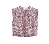 XPJYUA Chaleco Bordado para Mujer Chaleco estampado for mujer, Tops sin mangas, Otoño Invierno, chaleco de algodón acolchado cálido, abrigo informal Vintage con cintura(L)