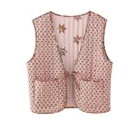 XPJYUA Chaleco Bordado para Mujer Chaleco reversible con estampado floral for mujer suelto sin mangas cuello en V for(Pink,L)