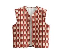 XPJYUA Chaleco Bordado para Mujer Chaqueta sin mangas estampada for mujer, chaleco Vintage con cuello en V, camisetas for(Red,M)