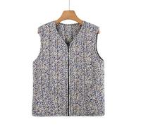 XPJYUA Chaleco Bordado para Mujer Invierno Mujer Algodón Sin Mangas Cremallera Chaleco Con Cuello En V Abrigo Slim Fit Estampado Caliente Ropa Interior Chaqueta(Style7,XL)