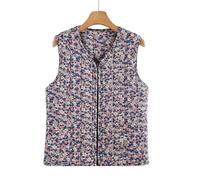 XPJYUA Chaleco Bordado para Mujer Invierno Mujer Algodón Sin Mangas Cremallera Chaleco Con Cuello En V Abrigo Slim Fit Estampado Caliente Ropa Interior Chaqueta(Style2,M)
