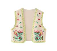 XPJYUA Chaleco Bordado para Mujer Mujer con cuello en V, informal y única, bordada(XS)