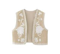 XPJYUA Chaleco Bordado para Mujer Mujer Vintage Floral bordado abierto chaleco señoras chaqueta trajes Casual(Color9,L)