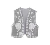 XPJYUA Chaleco Bordado para Mujer Mujer Vintage Floral bordado abierto chaleco señoras chaqueta trajes Casual(Color6,XS)