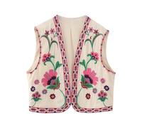 XPJYUA Chaleco Bordado para Mujer Mujer Vintage Floral bordado abierto chaleco señoras chaqueta trajes Casual(Color12,XS)