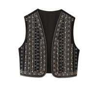 XPJYUA Chaleco Bordado para Mujer Otoño/Invierno ropa de mujer Casual Retro suelta sin mangas bordado camiseta(Black,XS)