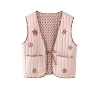 XPJYUA Chaleco Bordado para Mujer Otoño ropa de mujer Slim Fit versátil chaqueta chaleco algodón francés doble cara(Pink,L)