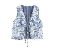 XPJYUA Chaleco Bordado para Mujer Suéter de otoño e invierno for mujer, ropa calle con estampado Floral, chaleco algodón doble, Tops cortos ligeros, prendas vestir exteriores(Style2,S)