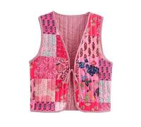 XPJYUA Chaleco Bordado para Mujer Suéter de otoño e invierno for mujer, ropa calle con estampado Floral, chaleco algodón doble, Tops cortos ligeros, prendas vestir exteriores(Style3,M)
