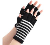 XPJYUA Guantes Sin Dedos Mujer 1 par de Guantes sin Dedos Medio Dedo a Rayas Negras for Mujeres y Hombres, Manoplas Tejidas algodón for Invierno, cálidas for Exteriores(Black White)