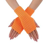 XPJYUA Guantes Sin Dedos Mujer Guantes de Medio Dedo con Mangas Cortas for Mujer, Manoplas Tejidas Color sólido, sin Dedos, Calentadores Manos, otoño e Invierno, 1 par(Orange)