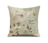 xpkvdsq Funda De Cojin 40x40cm Hojas Verdes Funda de Almohada del Sofá Decorativas con Cremallera Invisible Tejido Lino, Lavable Antiácaros Transpirable Hipoalergénico para Cama y Silla