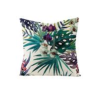 xpkvdsq Funda De Cojin 45x45cm Flores Tropicales Funda de Almohada del Sofá Decorativas con Cremallera Invisible Tejido Lino, Lavable Antiácaros Transpirable Hipoalergénico para Cama y Silla