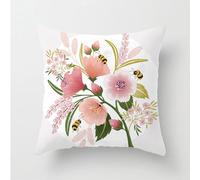 xpkvdsq Funda De Cojin 80x80cm Abejas Flores Rosadas Funda de Almohada del Sofá Decorativas con Cremallera Invisible Tejido Lino, Lavable Antiácaros Transpirable Hipoalergénico para Cama y Silla