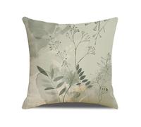 xpkvdsq Funda De Cojin 80x80cm Hojas Verdes Funda de Almohada del Sofá Decorativas con Cremallera Invisible Tejido Lino, Lavable Antiácaros Transpirable Hipoalergénico para Cama y Silla