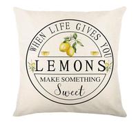 xpkvdsq Fundas Cojines 80x80cm Limón Funda de Almohada del Sofá Decorativas con Cremallera Invisible Tejido Lino, Lavable Antiácaros Transpirable Hipoalergénico para Cama y Silla