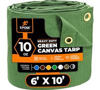 Xpose Safety Lona de lona de polietileno verde de 10 onzas, resistente al agua, con ojales de latón, lona multiusos para exteriores, para camping, toldo, remolque, cubierta de equipo, 6 x 10 pies