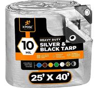 Xpose Safety - Lona de poliéster Resistente - 10 mil de Grosor, Resistente al Agua, protección contra Rayos UV, Reversible, Color Plateado y Negro, Revestimiento Laminado, Arandelas inoxidables