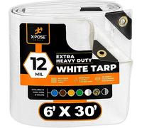 Xpose Safety Lona de Polietileno Blanca Resistente de 6 x 30 pies, Cubierta Protectora Multiusos, Duradera, Impermeable, Resistente a la Intemperie, Resistente a rasgaduras y roturas, Polietileno