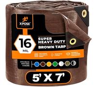 Xpose Safety - Lona de Polietileno de 16 mm de Grosor, Impermeable, Resistente a los Rayos UV, a Prueba de rasgaduras y roturas, con Ojales y Bordes Reforzados, Color marrón (5 x 7 pies)