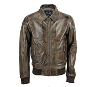 Xposed Chaqueta de Bombardero de Cuero auténtico para Hombre, Estilo Vintage, Color Negro, marrón Tostado, con Cuello-marrón, L