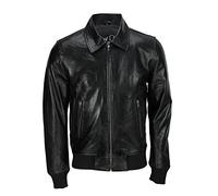 Xposed Chaquetas de Motociclista Estilo Bomber para Hombre, de Piel auténtica, Color Negro